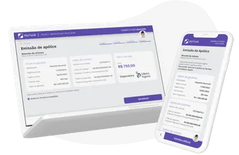 Como cotar seguro empresarial? Na imagem, representação da plataforma de cotação de seguro da Mutuus Seguros em sua versão mobile e de computador, ambas facilitando a emissão da apólice de seguro para empresas.