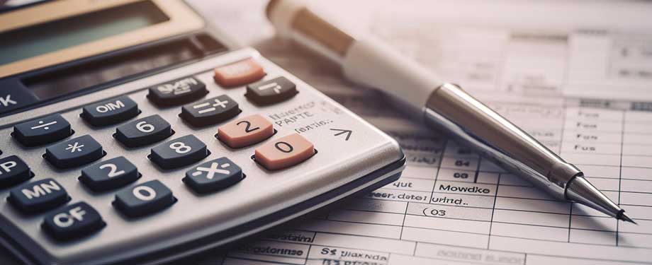 Quais as vantagens de contratar seguro crédito? Na imagem, vemos calculadora e caneta em alusão à proteção e vantagem financeira deste tipo de seguro