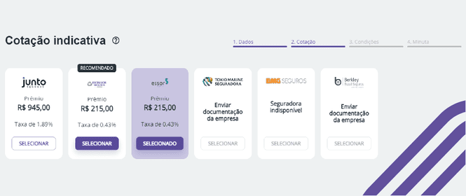 Simulação de seguro garantia: na imagem, cenários de cotação do seguro nas melhores seguradoras de garantia do mercado.